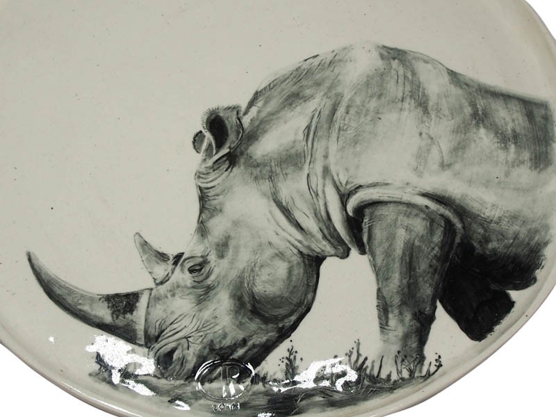 Ceramic Rhino Platter Close Up Ceramic Rhino Platter Close Up